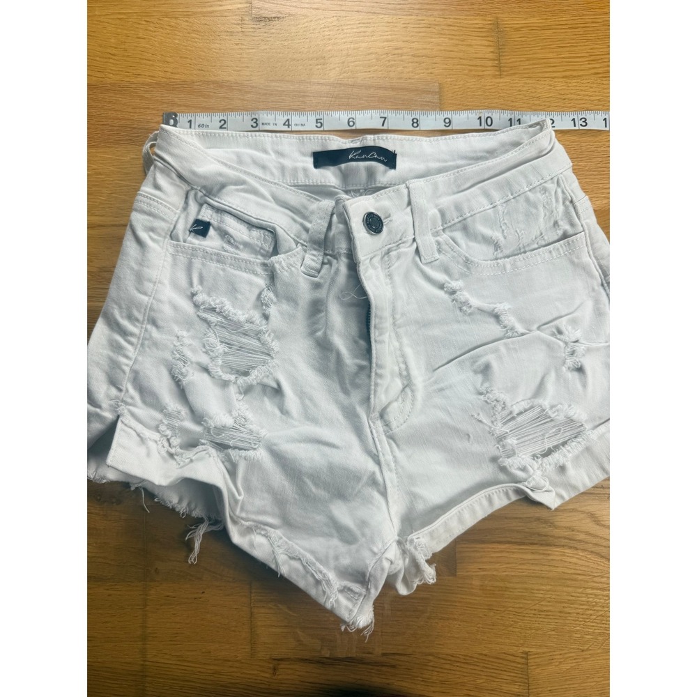 KanCan White Distressed Denim Shorts High Rise Frayed Hem KC11143WT Size 27 W7
